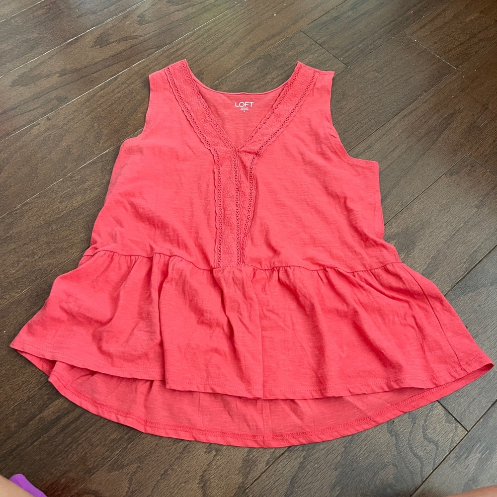 LOFT Coral Pink Tank Ruffle Blouse Top Size Small